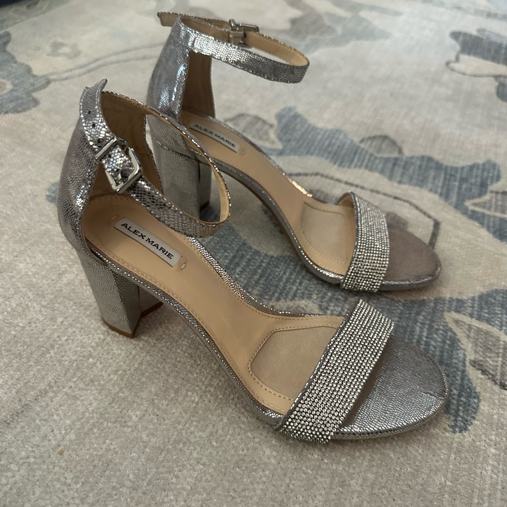 Silver Embellished Block Heel Sandals